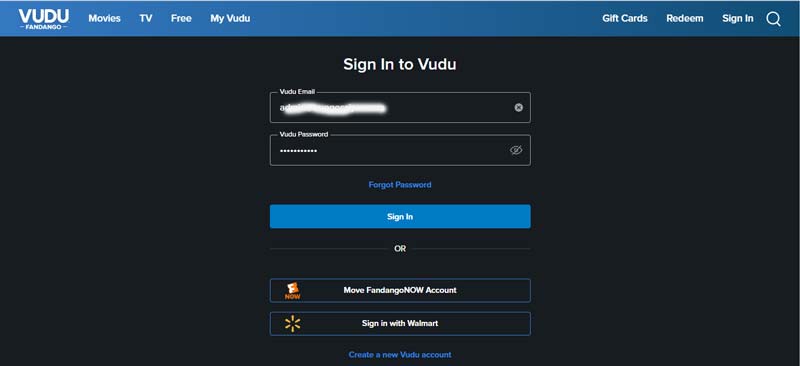 VUDU login