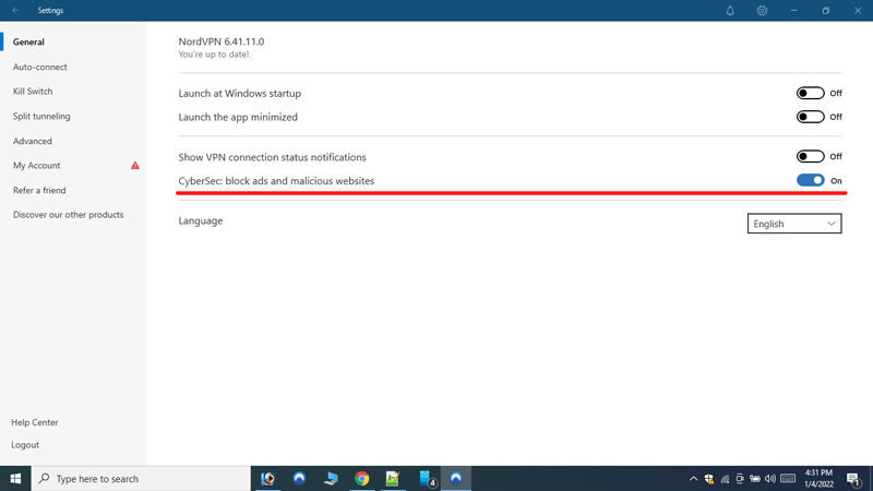 Enable cybersec in nordvpn