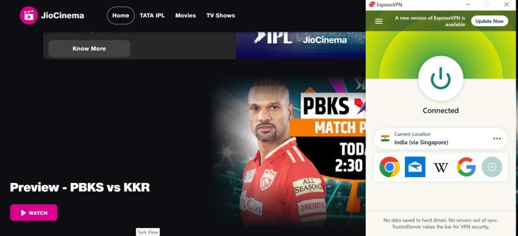 Jio Cinema outside india